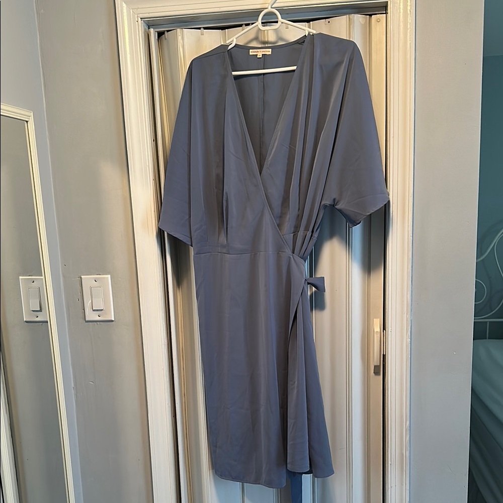 Blue/Gray Wrap Dress- cocktail, wedding guest, formal, plus size